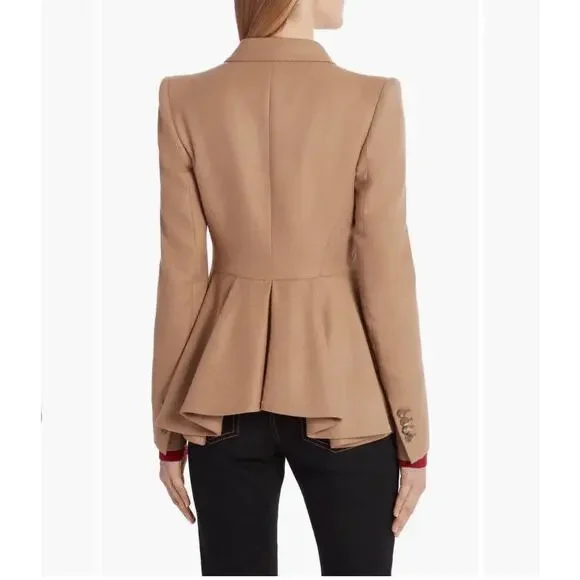 Alexander McQueen $2,450 Camel Hair Peplum Blazer Size XS 38 IT 0-2 US - Picture 3 of 11